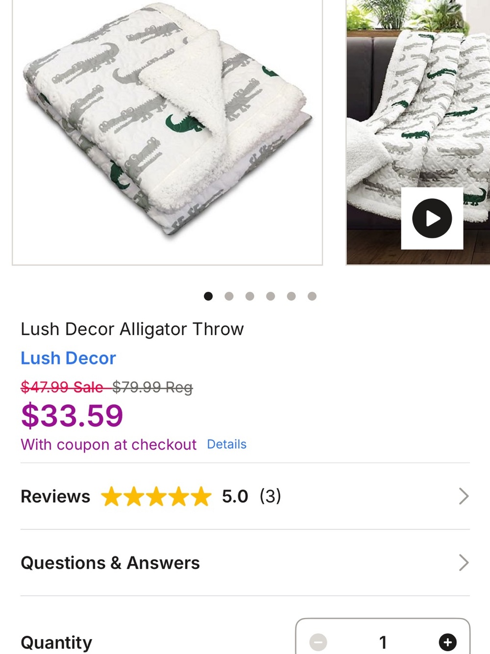 Lush Decor Alligator Sherpa Throw Blanket - White with Gray & Green Alligators